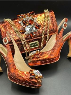Luxury Italian Shoe & Bag - Orange color