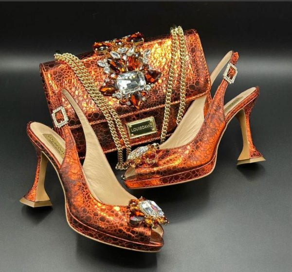 Luxury Italian Shoe & Bag - Orange color