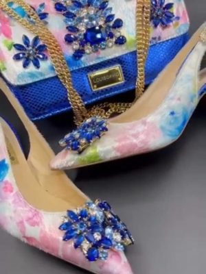 Luxury Italian Shoe & Bag - Deep Blue and white
