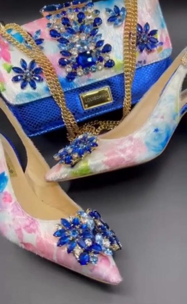 Luxury Italian Shoe & Bag - Deep Blue and white